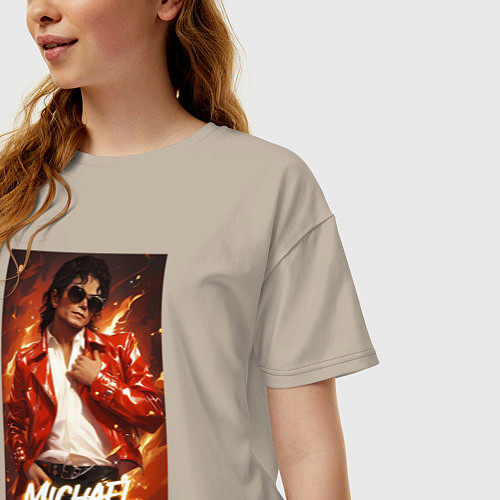 Женская футболка оверсайз Michael Jackson in the red jacket / Миндальный – фото 3