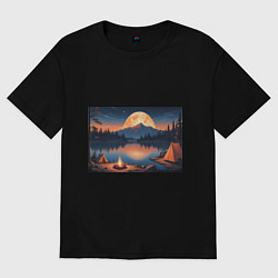 Женская футболка оверсайз Костер на берегу озера