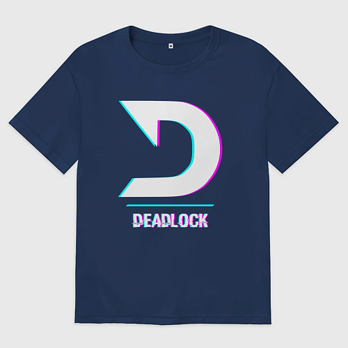 Женская футболка оверсайз Deadlock в стиле glitch и баги графики / Тёмно-синий – фото 1