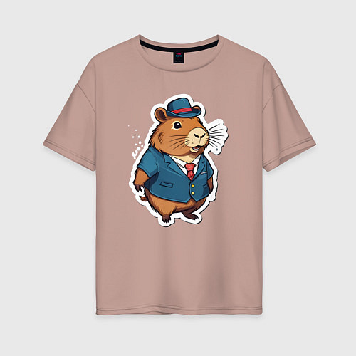 Женская футболка оверсайз Капибара деловая / Пыльно-розовый – фото 1