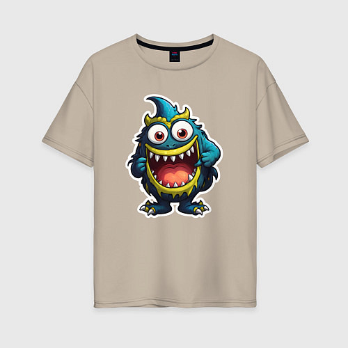 Женская футболка оверсайз Веселый зубастый монстрик / Миндальный – фото 1