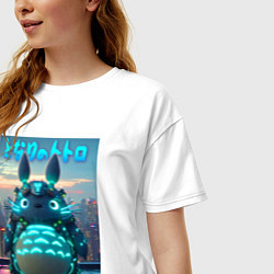 Футболка оверсайз женская Cyber Totoro - neon glow fantasy, цвет: белый — фото 2