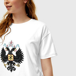 Футболка оверсайз женская Герб РФ чёрный орёл, цвет: белый — фото 2