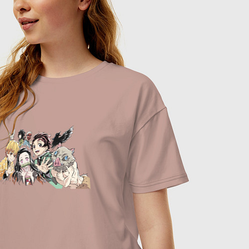 Женская футболка оверсайз Demon slayer player anime / Пыльно-розовый – фото 3