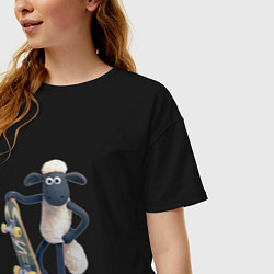 Футболка оверсайз женская Барашек Шон со скейтом, цвет: черный — фото 2