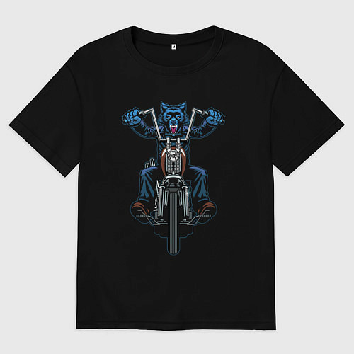 Женская футболка оверсайз Волк байкер / Черный – фото 1