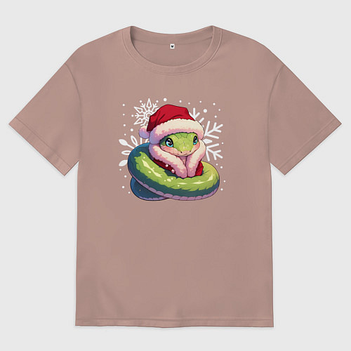 Женская футболка оверсайз Маленькая зелёная змейка / Пыльно-розовый – фото 1