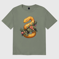 Футболка оверсайз женская Жёлтая змея в листьях, цвет: авокадо