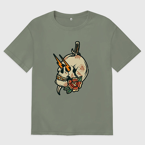 Женская футболка оверсайз Грозовой череп / Авокадо – фото 1