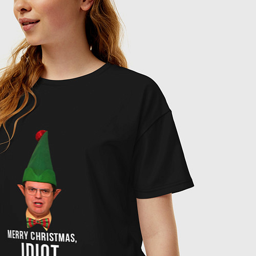 Женская футболка оверсайз Merry Christmas idiot / Черный – фото 3