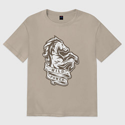 Футболка оверсайз женская Конь - дикая энергия, цвет: миндальный