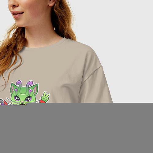 Женская футболка оверсайз Кот инопланетянин / Миндальный – фото 3