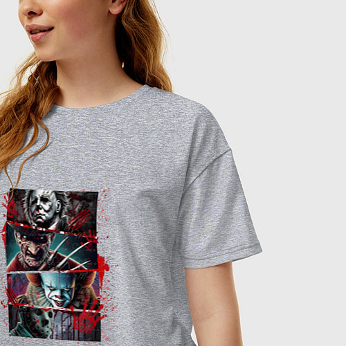 Женская футболка оверсайз Halloween friends red blood / Меланж – фото 3