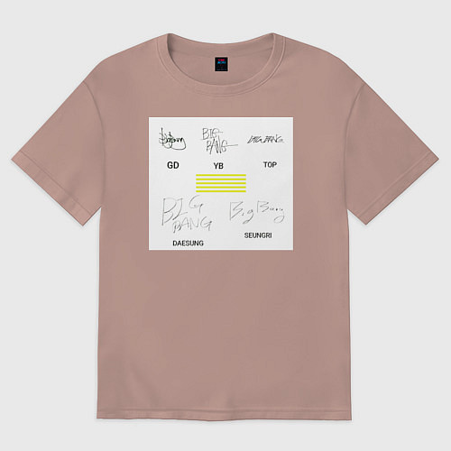 Женская футболка оверсайз Big bang подписи участников / Пыльно-розовый – фото 1