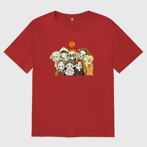 Женская футболка оверсайз Exo милые персонажи / Красный – фото 1