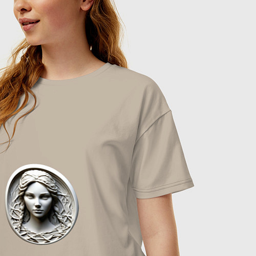 Женская футболка оверсайз Дева античный портрет знак западного зодиака / Миндальный – фото 3