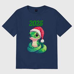 Футболка оверсайз женская Зеленая змейка 2025 год, цвет: тёмно-синий