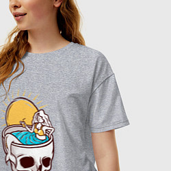 Футболка оверсайз женская Русалочка в черепе, цвет: меланж — фото 2