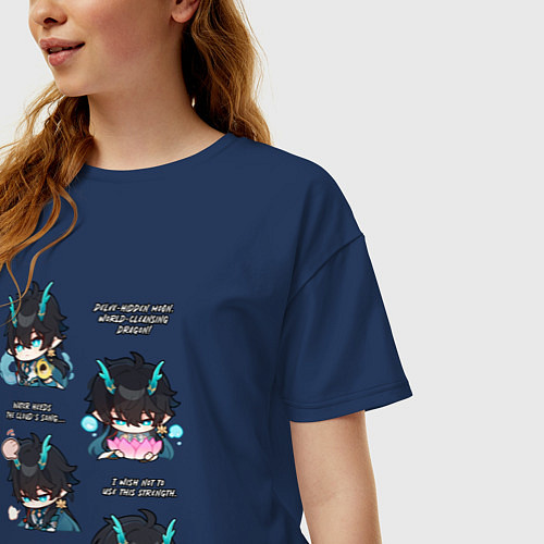 Женская футболка оверсайз Дань Хэн фразы / Тёмно-синий – фото 3