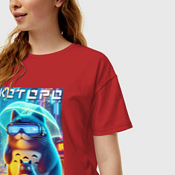 Футболка оверсайз женская Которо с зонтиком - неоновое свечение, цвет: красный — фото 2