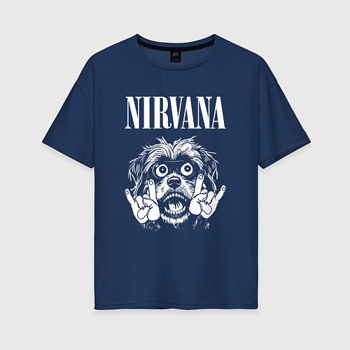 Женская футболка оверсайз Nirvana rock dog / Тёмно-синий – фото 1