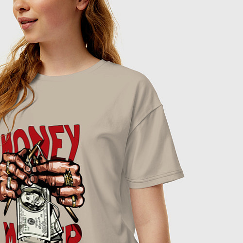 Женская футболка оверсайз Money maker hands / Миндальный – фото 3