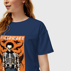 Футболка оверсайз женская Cool skeleton - halloween poster, цвет: тёмно-синий — фото 2