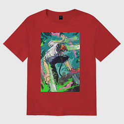 Футболка оверсайз женская Человек-бензопила Дэндзи арт, цвет: красный