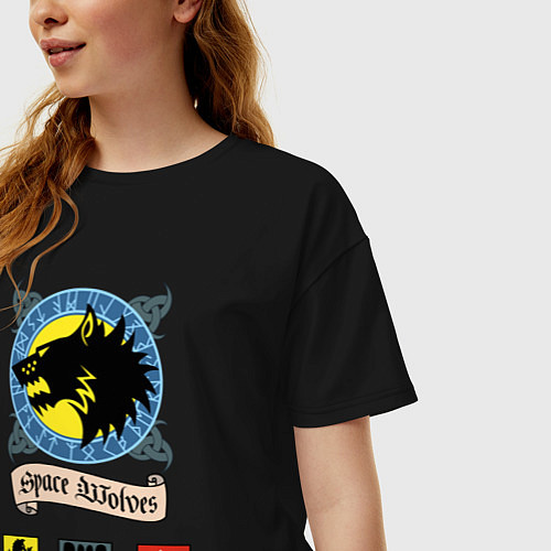 Женская футболка оверсайз Space wolves Warhammer 40k / Черный – фото 3