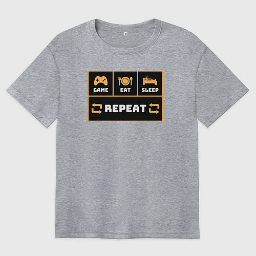 Женская футболка оверсайз Еда сон игра / Меланж – фото 1