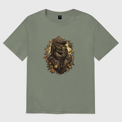 Футболка оверсайз женская Осенний хищник в кепке, цвет: авокадо