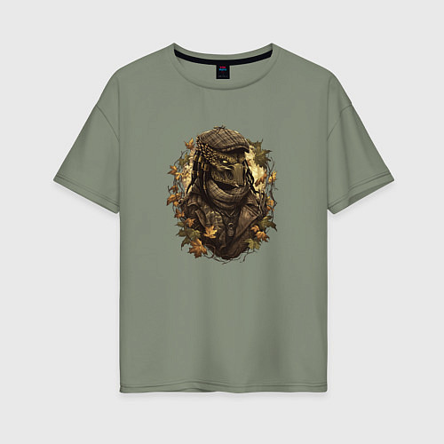 Женская футболка оверсайз Осенний хищник в кепке / Авокадо – фото 1