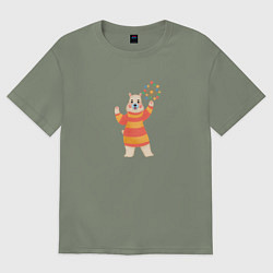 Футболка оверсайз женская Белый медведик, цвет: авокадо