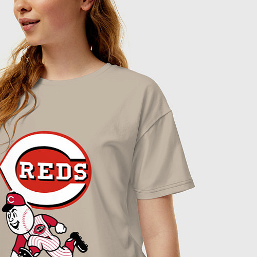 Женская футболка оверсайз Cincinnati reds baseball team - talisman / Миндальный – фото 3