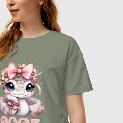 Футболка оверсайз женская Милая змейка - 2025, цвет: авокадо — фото 2