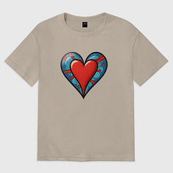 Футболка оверсайз женская Сердечко любовь, цвет: миндальный