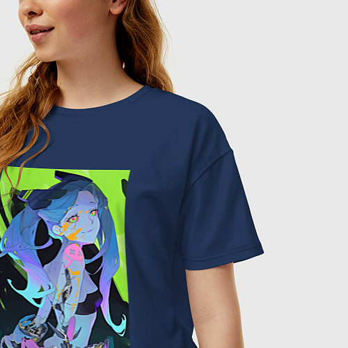 Женская футболка оверсайз Киберпанк Люсина Кусинада / Тёмно-синий – фото 3