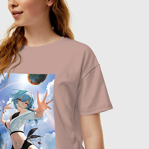 Женская футболка оверсайз Геншин Эола Лоуренс волейбол / Пыльно-розовый – фото 3