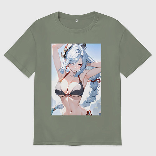 Женская футболка оверсайз Геншин Шэнь Хэ купальник / Авокадо – фото 1