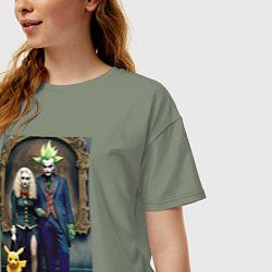Футболка оверсайз женская Семейный портрет с покемоном - готика, цвет: авокадо — фото 2