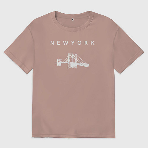 Женская футболка оверсайз Бруклинский мост в Нью-Йорке / Пыльно-розовый – фото 1