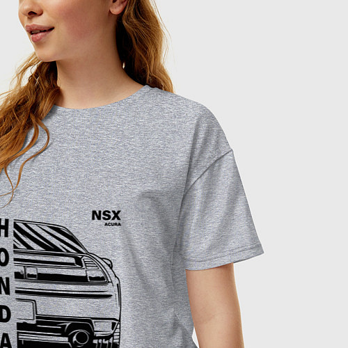 Женская футболка оверсайз Honda nsx acura vtec powered / Меланж – фото 3