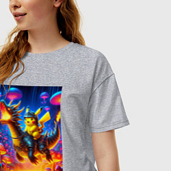 Футболка оверсайз женская Рыцарь Пикачу на боевом драконе - нейроарт, цвет: меланж — фото 2