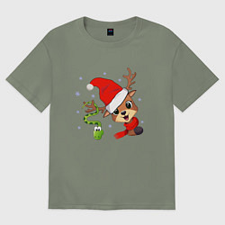 Женская футболка оверсайз Новогодний олень и змея