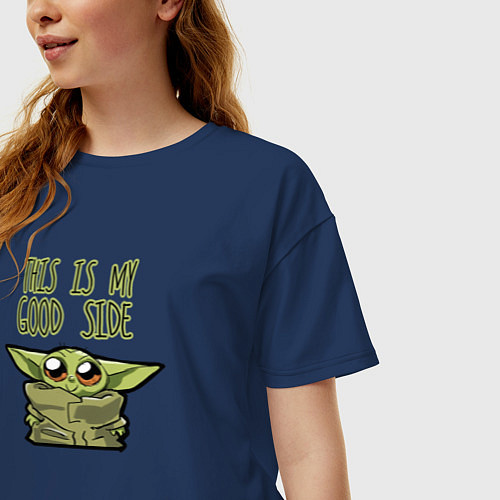 Женская футболка оверсайз Беби Йода / Тёмно-синий – фото 3