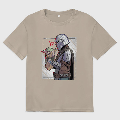 Женская футболка оверсайз Беби Йода и Мандалорец / Миндальный – фото 1
