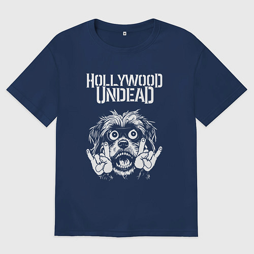 Женская футболка оверсайз Hollywood Undead rock dog / Тёмно-синий – фото 1