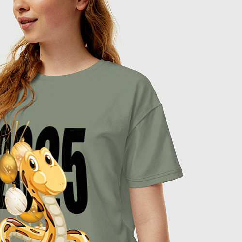 Женская футболка оверсайз 2025 год - змея и елочные шары / Авокадо – фото 3