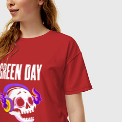 Футболка оверсайз женская Green Day - неоновый череп, цвет: красный — фото 2