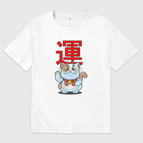 Женская футболка оверсайз Кот на удачу / Белый – фото 1